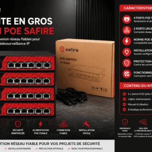 Kit de 5 Switchs PoE Safire 4 Ports + 2 Uplink – Solution Réseau pour Caméras IP