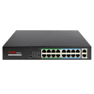 Switch PoE 18 Ports – 16 Ports PoE 10/100 Mbps + 2 Ports Gigabit Uplink