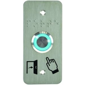 Bouton poussoir acier inox d=19 mm Halo bleu 12V AC/DC Contact NO+NC (V)+SSP101 – Izyx SS19B12P101