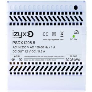 Alimentation rail DIN 5M 230V AC / 12V DC (12-14V) / 5,5A – Izyx PSDX1205.5