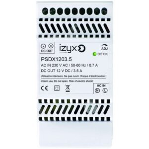Alimentation rail DIN 3M 230V AC / 12V DC (12-14V) / 3,5A – Izyx PSDX1203.5