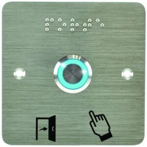 Bouton poussoir acier inox d=19 mm Halo bleu 12V AC/DC Contact NO+NC (V)+SSP201 – Izyx SS19B12P201