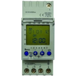 Horloge digitale hebdomataire rail DIN 2M 230V AC 2 Contacts inverseurs (58 pas) – Izyx DTD2302